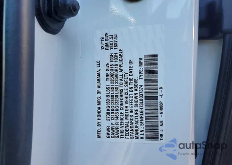 2020 Honda Odyssey Exl z USA, uszkodzony, nr VIN 5FNRL6H73LB037374